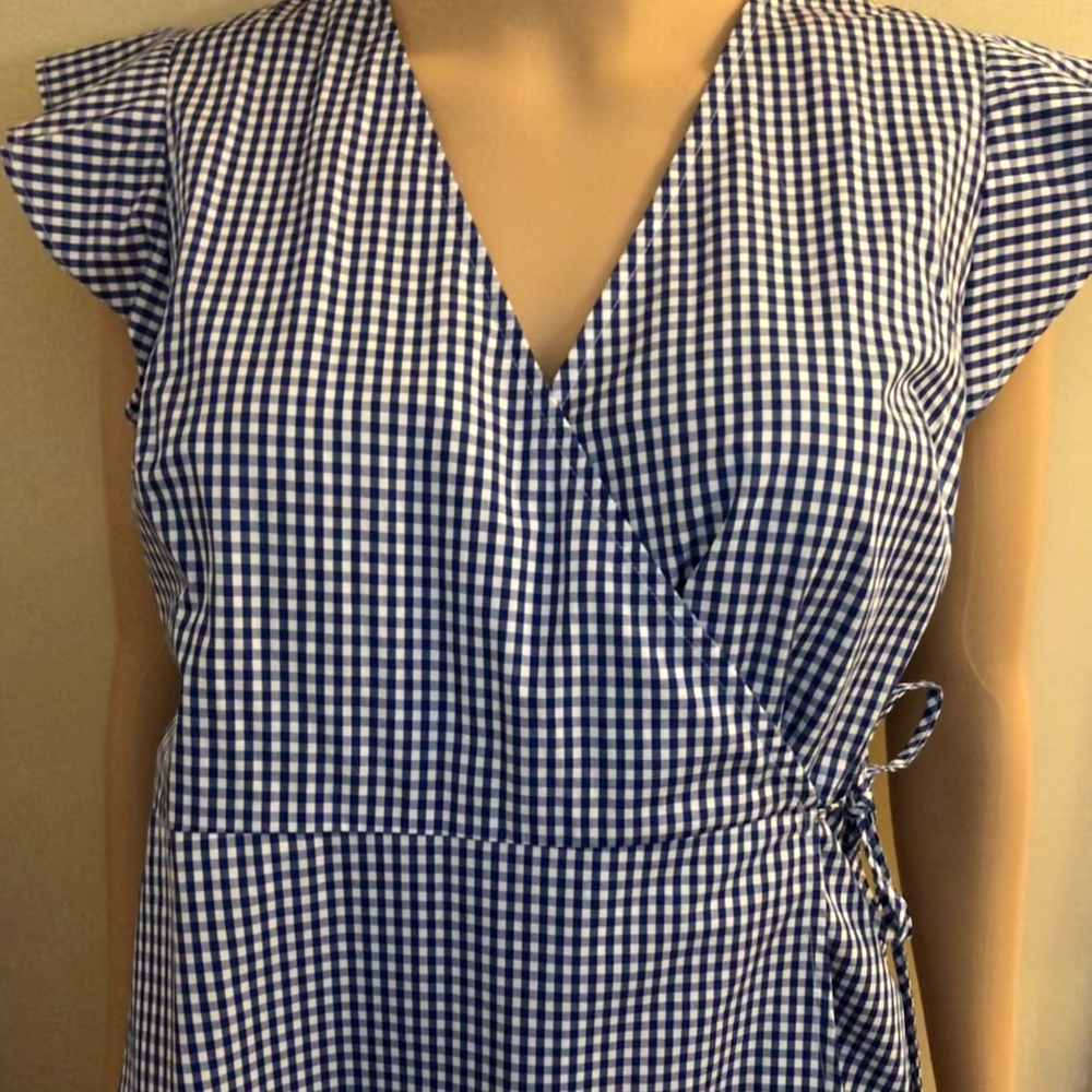 NWT - The Limited Blue & White Checkered Wrap Top